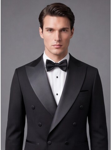 Black Slim Fit Double Breasted Tuxedo
