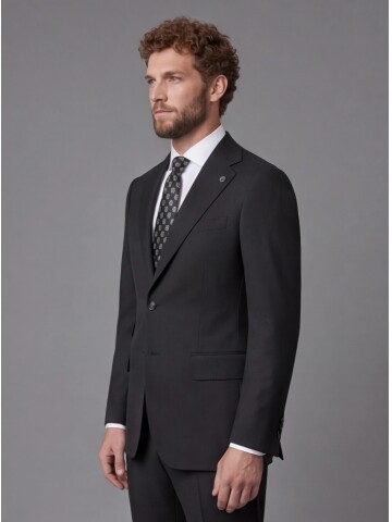 Black Slim Fit Notch Lapel 2-Button Suit