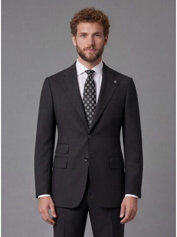 Black Slim Fit Notch Lapel 2-Button Suit