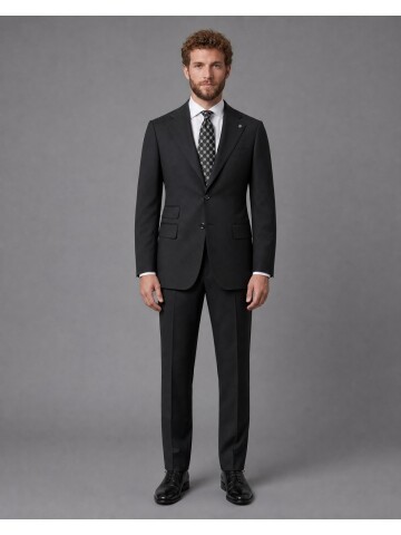 Black Slim Fit Notch Lapel 2-Button Suit