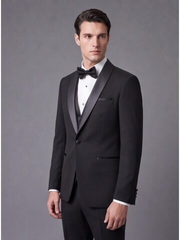 Mens Black Slim Fit Shawl Lapel One Button Tuxedo