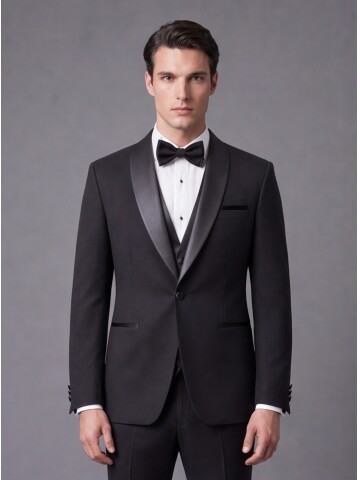 Mens Black Slim Fit Shawl Lapel One Button Tuxedo