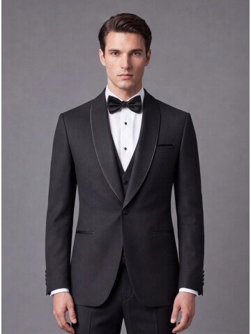Black Slim Fit Shawl Lapel One Button Tuxedo