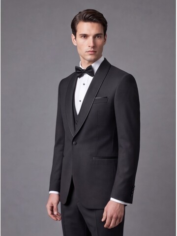 Black Slim Fit Shawl Lapel One Button Tuxedo