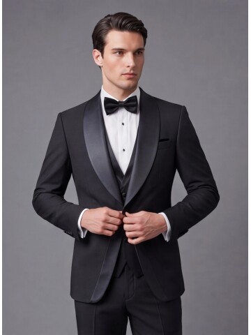 Black Slim Fit Shawl Lapel Tuxedo with Chain Button