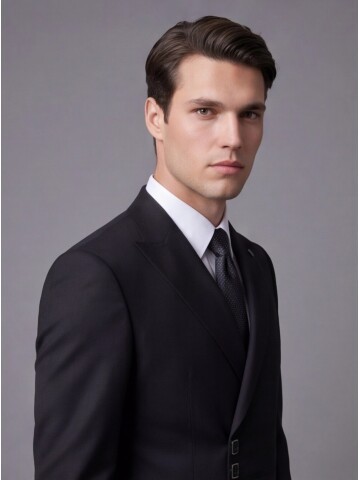 Siyah Slim Fit Sivri Yaka Kruvaze Takım Elbise