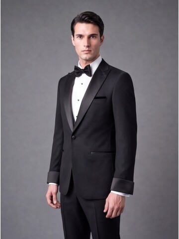 Black Slim Fit Peak Lapel Single Button Tuxedo