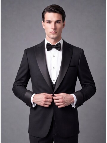 Black Slim Fit Peak Lapel Single Button Tuxedo