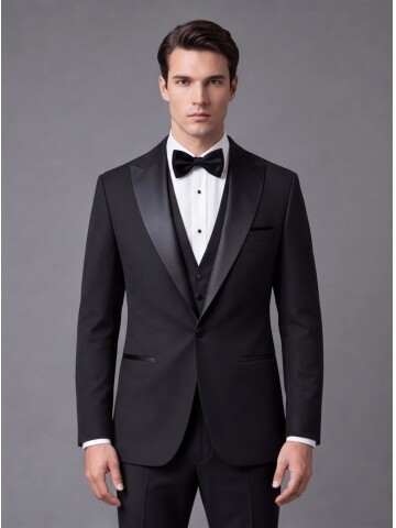 Black Slim Fit Peak Lapel One Button Tuxedo
