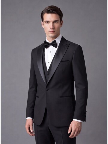 Black Slim Fit Peak Lapel One Button Tuxedo