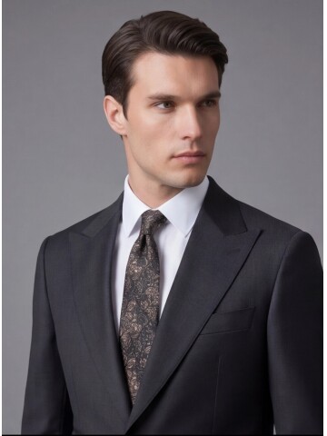 Siyah Yünlü Sivri Yaka Comfort Fit Takım Elbise