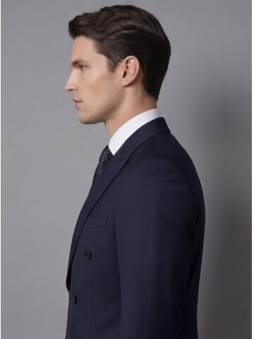 Siyah Yünlü Sivri Yaka Kruvaze Regular Fit 6 Düğme Takım Elbise