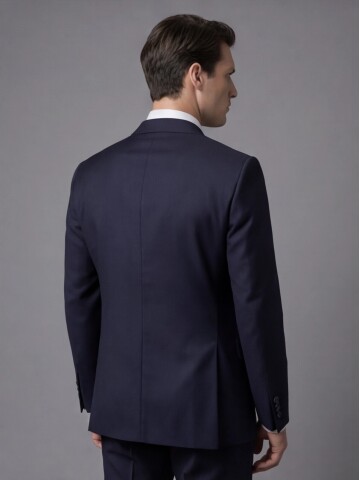 Siyah Yünlü Sivri Yaka Kruvaze Regular Fit 6 Düğme Takım Elbise