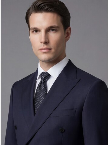 Siyah Yünlü Sivri Yaka Kruvaze Regular Fit 6 Düğme Takım Elbise