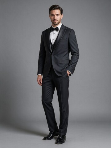 SUIT SARTORIA SİYAH ÇIKMA SİVRİ YAKA DAMATLIK 5079