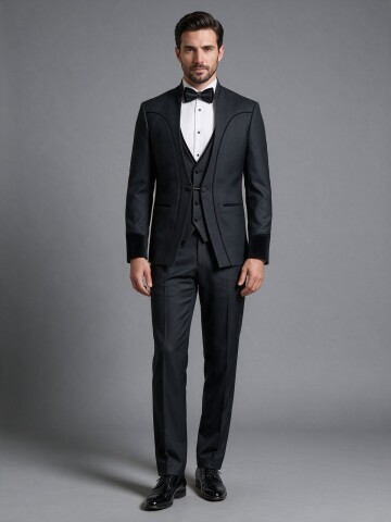 SUIT SARTORIA SİYAH HAKİM YAKA DAMATLIK 5756