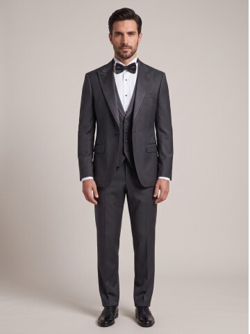 Black Grooms Suit with Pointed Lapels