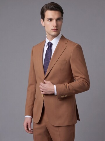 Taba Mono Yaka İki Düğmeli Slim Fit Takım Elbise