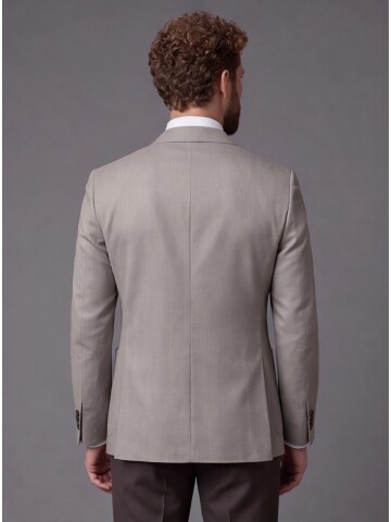 Taş Kruvaze Ceket Koyu Kahverengi Pantolon Kombinli Slim Fit Takım Elbise