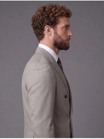 Taş Kruvaze Ceket Koyu Kahverengi Pantolon Kombinli Slim Fit Takım Elbise