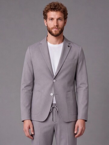 Stone Mono-Neck Suit with Patch Pockets