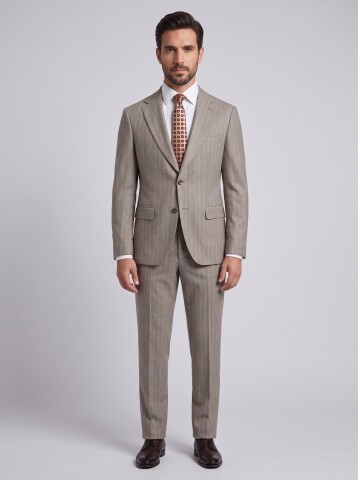 Stone Striped Regular Fit Peak Lapel Suit