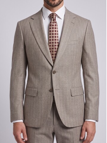 Stone Striped Regular Fit Peak Lapel Suit