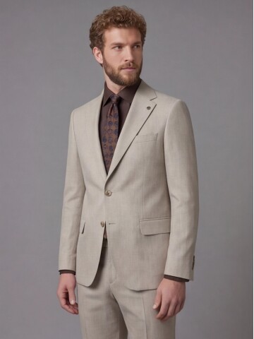 Stone Beige Notch Lapel Comfort Fit Suit