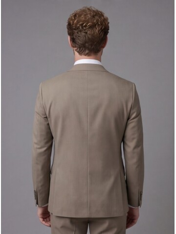 Taş Rengi Mono Yaka Slim Fit 2 Düğme Takım Elbise