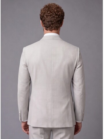 Stone Colored Peak Lapel Double Breasted Suit