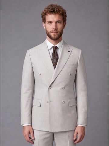Stone Colored Peak Lapel Double Breasted Suit