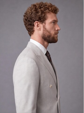 Stone Colored Peak Lapel Double Breasted Suit