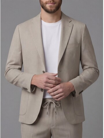 Taupe Notch Lapel Comfort Fit Suit with Patch Pockets