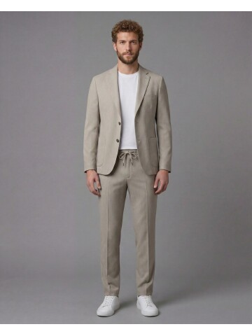 Taupe Notch Lapel Comfort Fit Suit with Patch Pockets