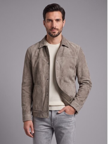 Taupe Suede-Look Mens Jacket