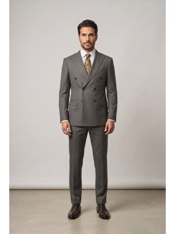 Green Striped Peak Lapel Double Breasted 6 Button Comfort Fit Suit