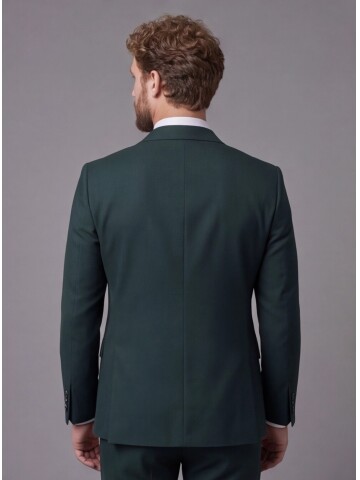 Yeşil Sivri Yaka Çift Düğmeli Slim Fit Yelekli Takım Elbise