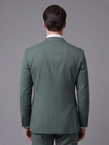 Yeşil Yünlü Sivri Yaka Comfort Fit Takım Elbise